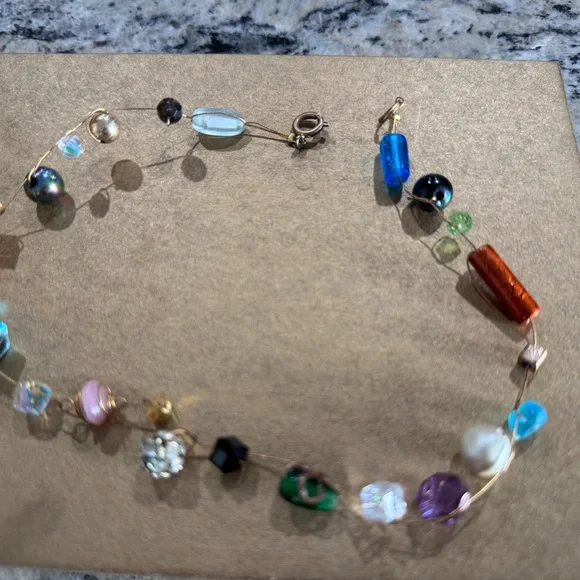 Multicolor Beaded Wire Necklace - Picture 2 of 7